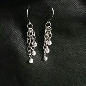Handmade pearl and silver chain earrings